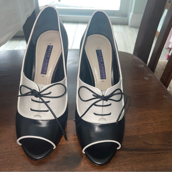 Ralph Lauren Purple Label Sz 37 Katia Leather Lace Up Oxford Heels Italy Made - Picture 4 of 15
